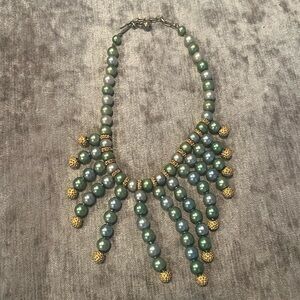 Stunning faux green pearls unique necklace